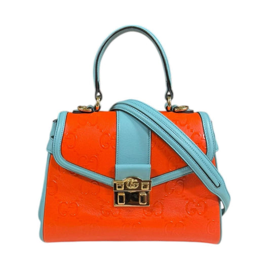 Gucci Light Blue Orange Leather Shoulder Bag