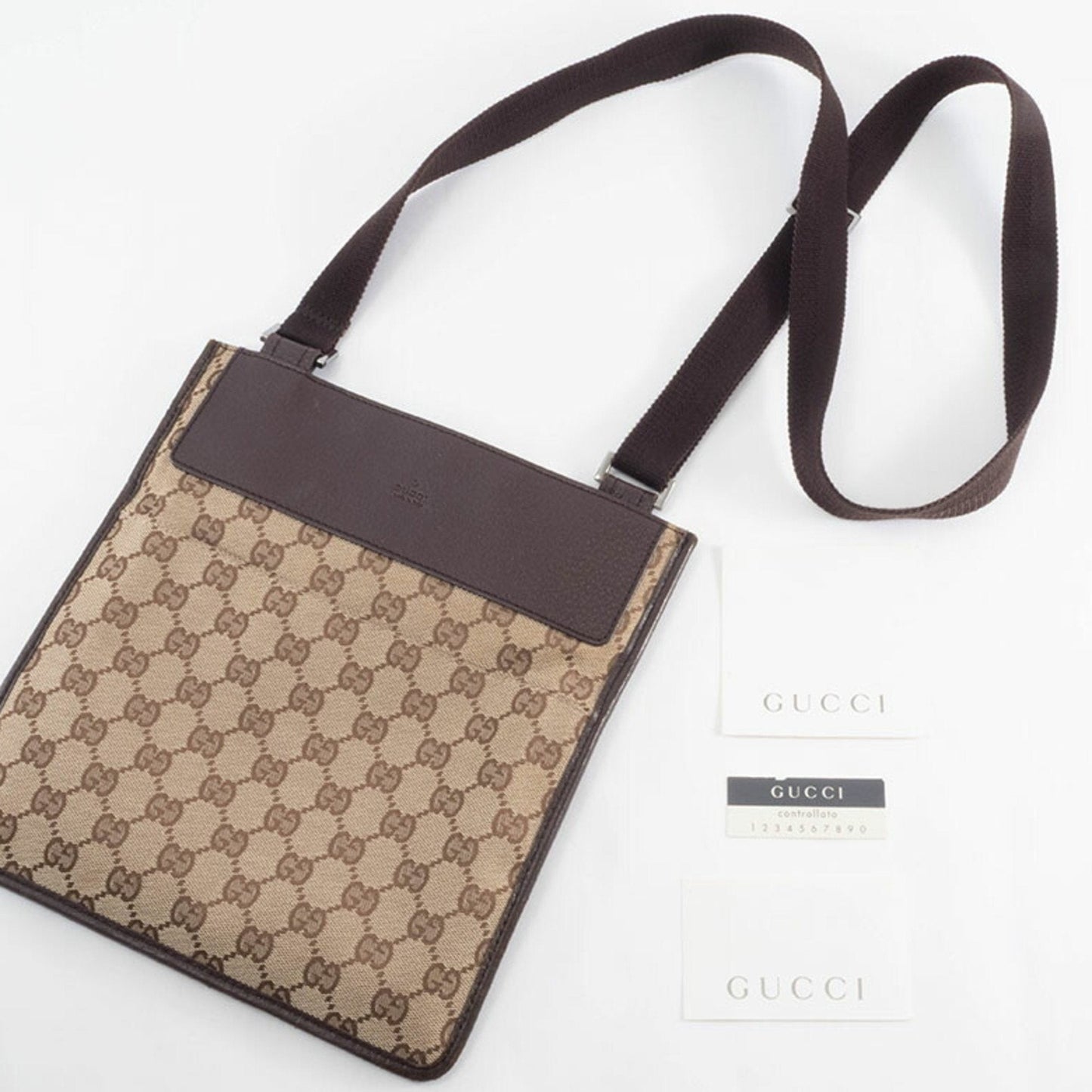 Gucci Gg Canvas Beige Brown Gg Canvas Leather Shoulder Bag