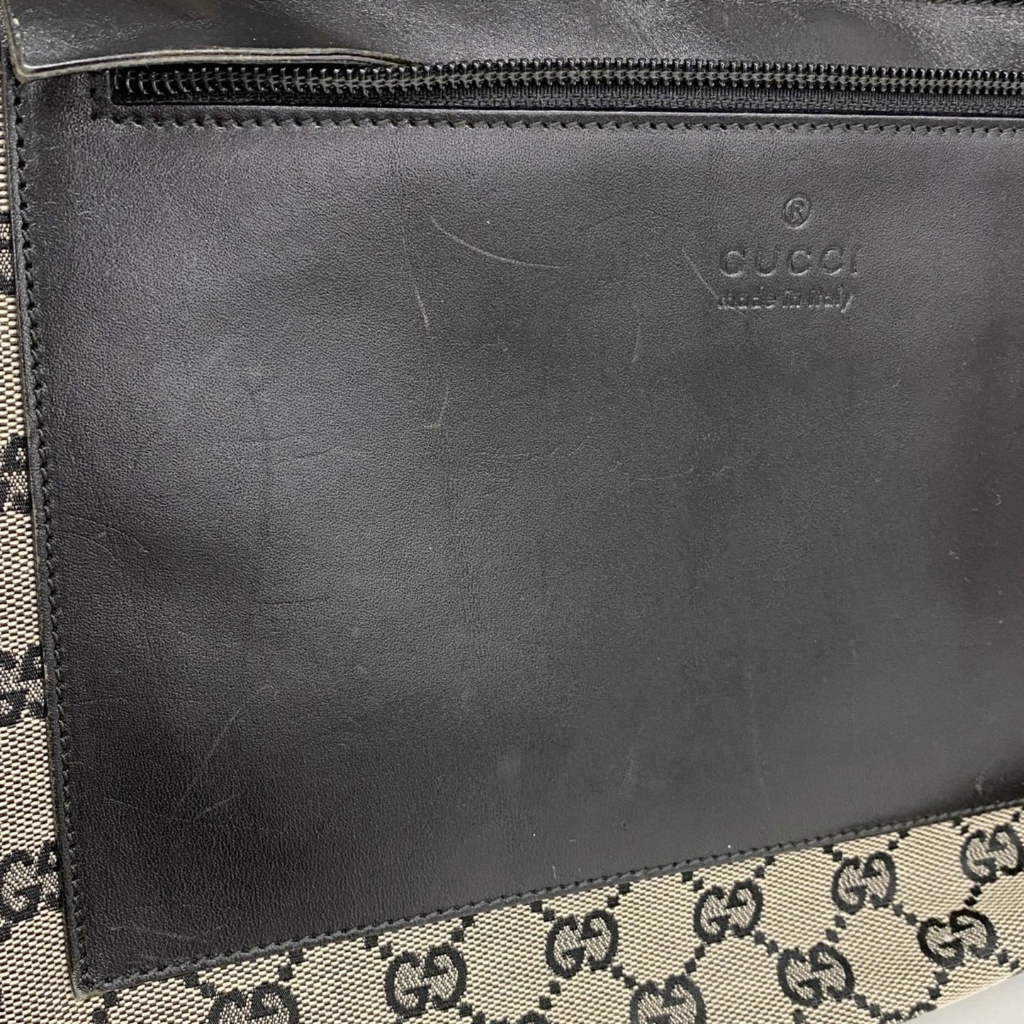 Gucci Beige Black Canvas Tote Bag