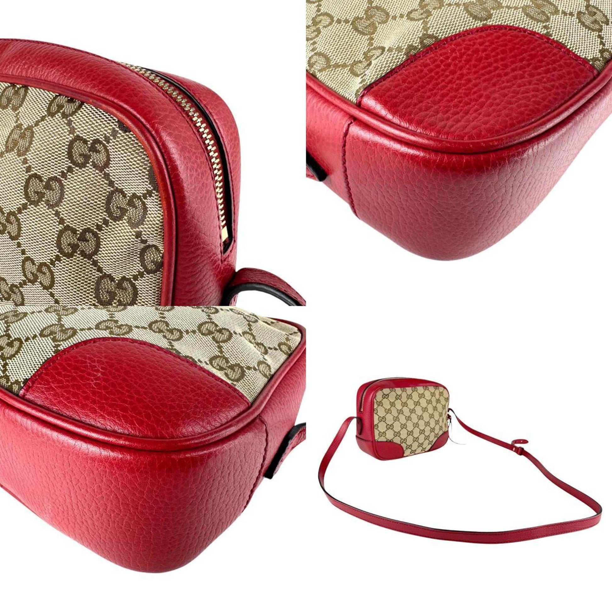 Gucci Brown Red Color Gg Canvas Leather Shoulder Bag