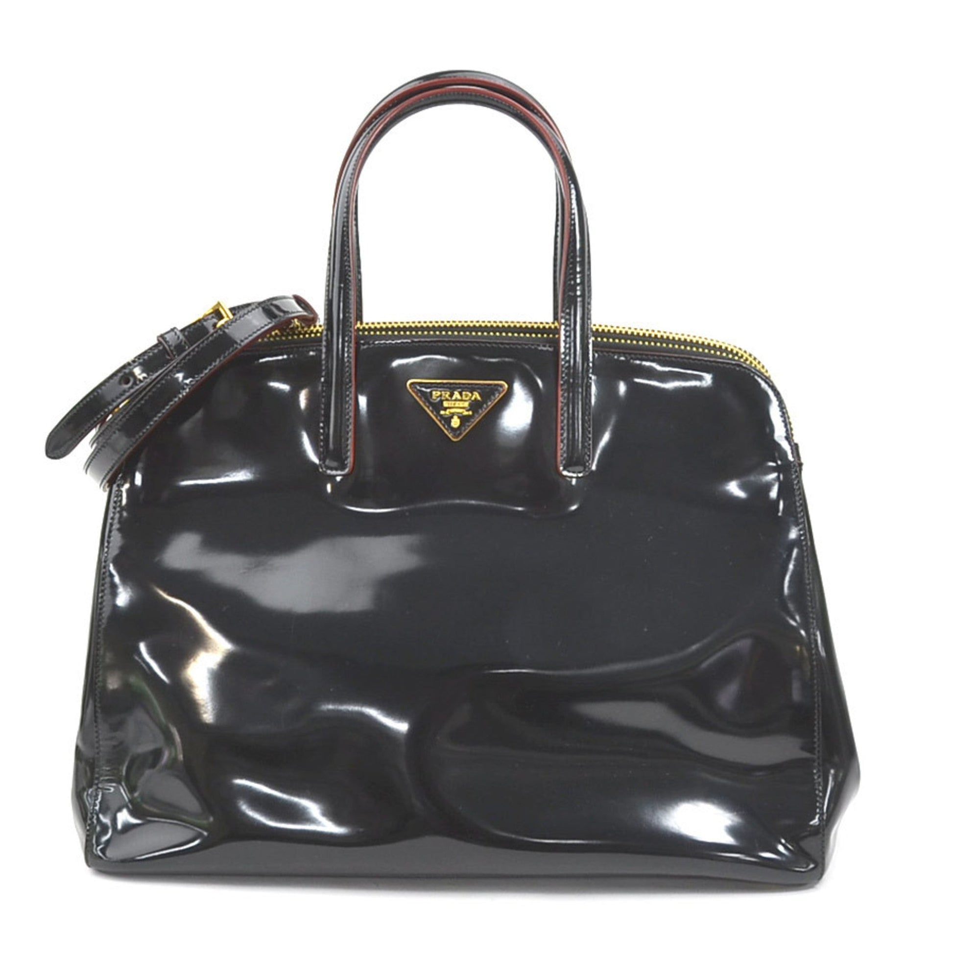 Prada Handbag Shoulder Bag Unisex Leather Patent Black