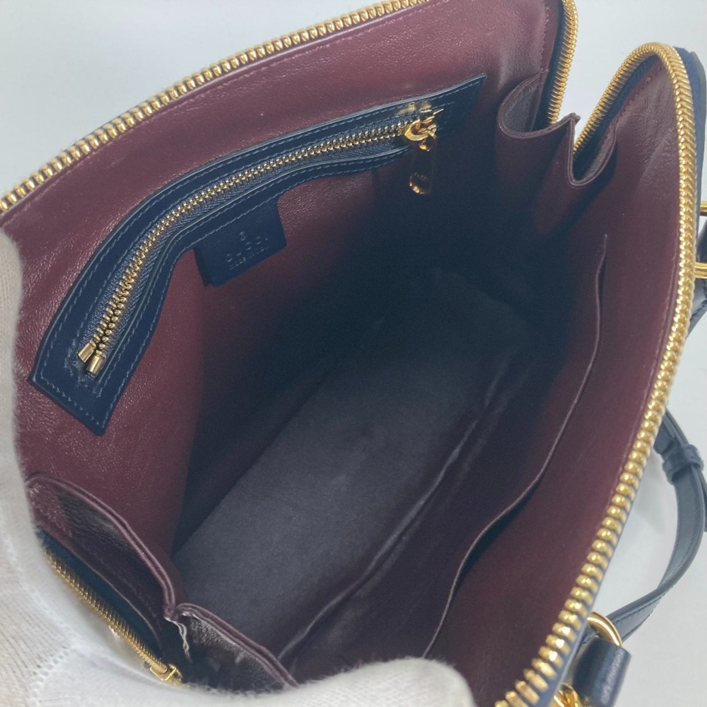 Gucci Beige Dark Navy Canvas Leather Handbag Shoulder Bag