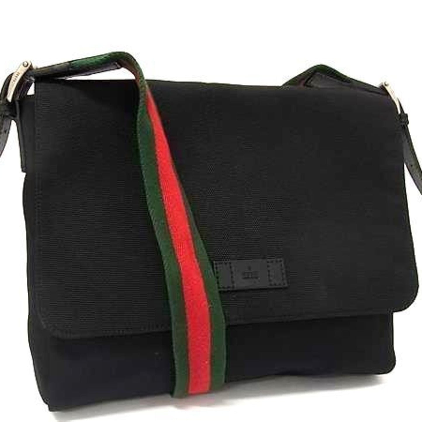 Gucci Black Canvas Leather Messenger Bag Shoulder Bag