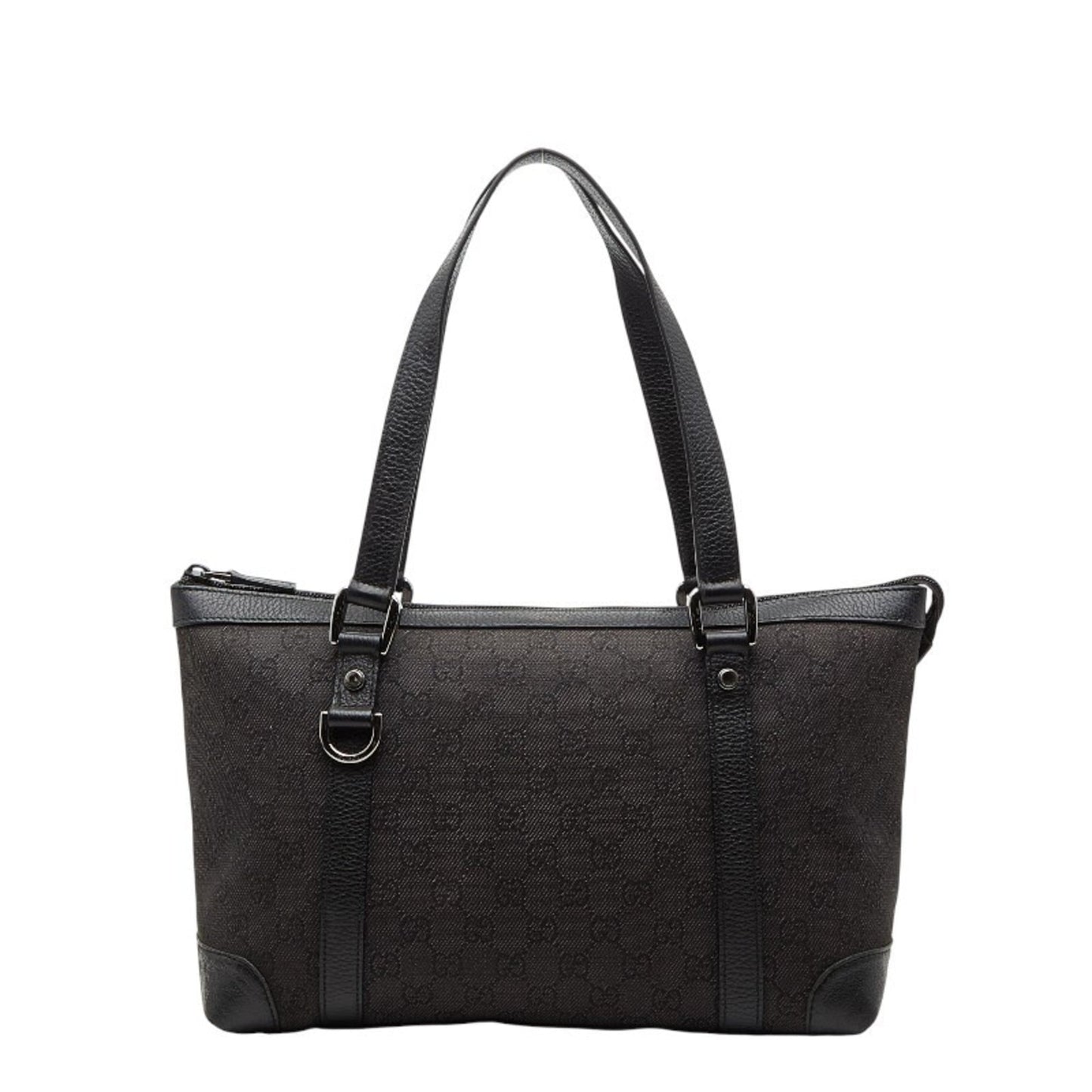 Gucci Black Canvas Leather Handbag Tote Bag