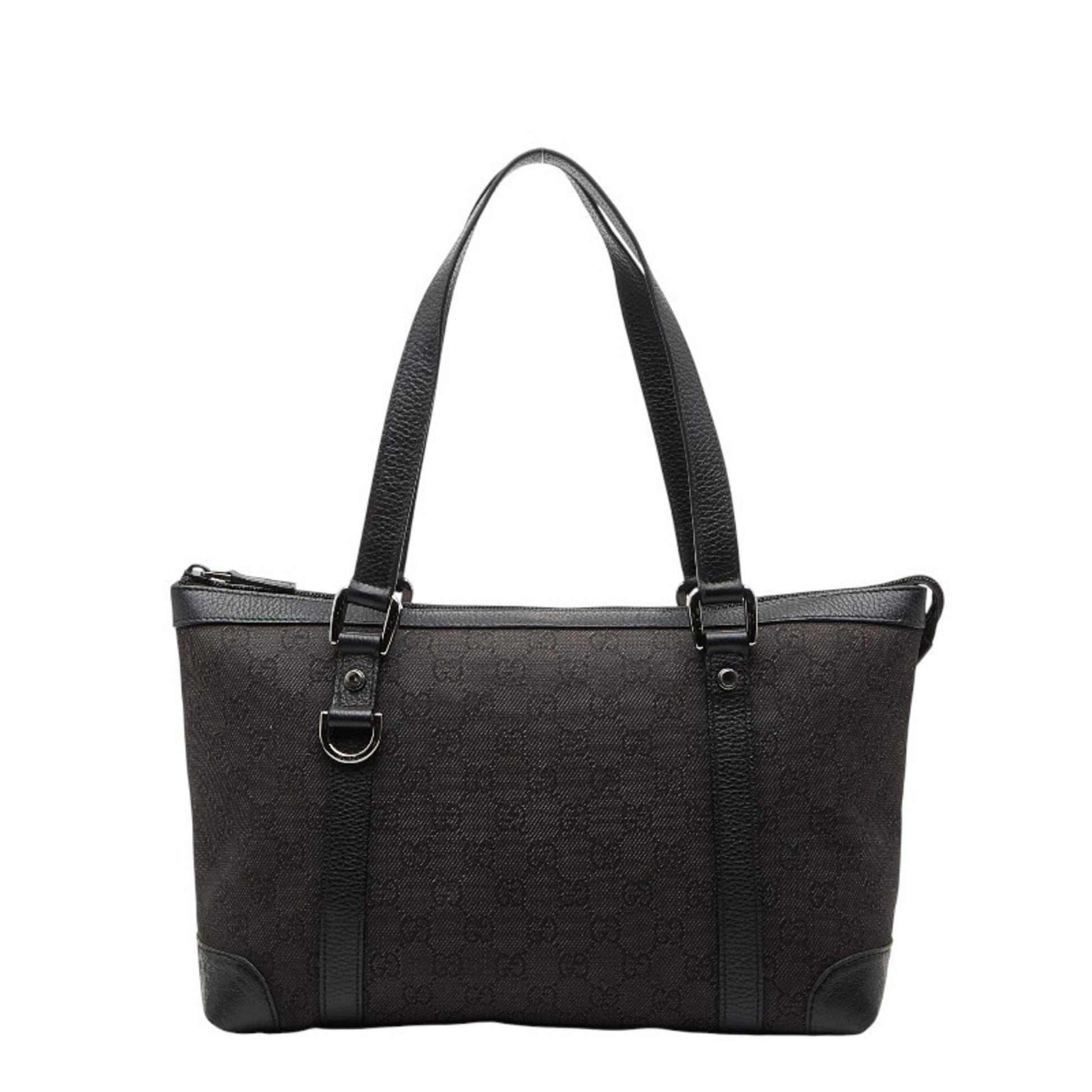 Gucci Black Canvas Leather Handbag Tote Bag