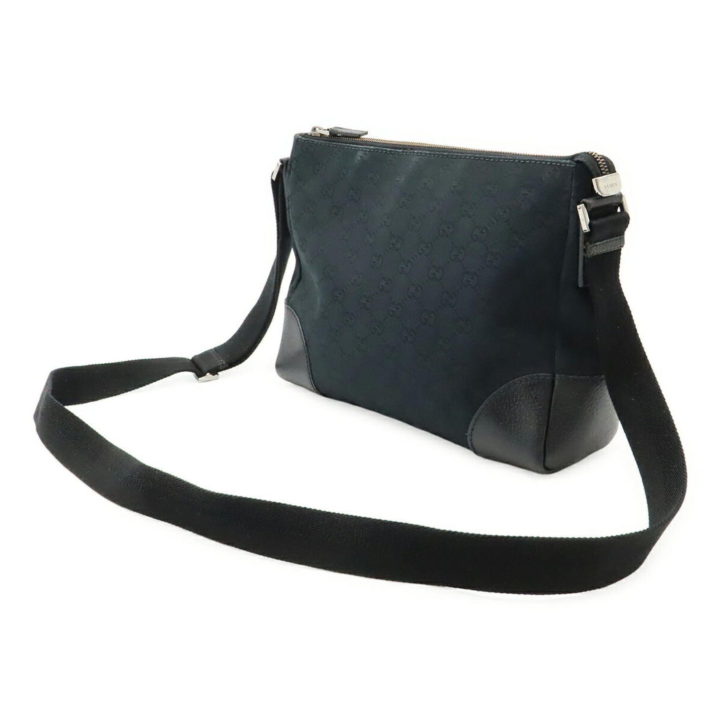 Gucci Black Gg Canvas Leather Shoulder Bag
