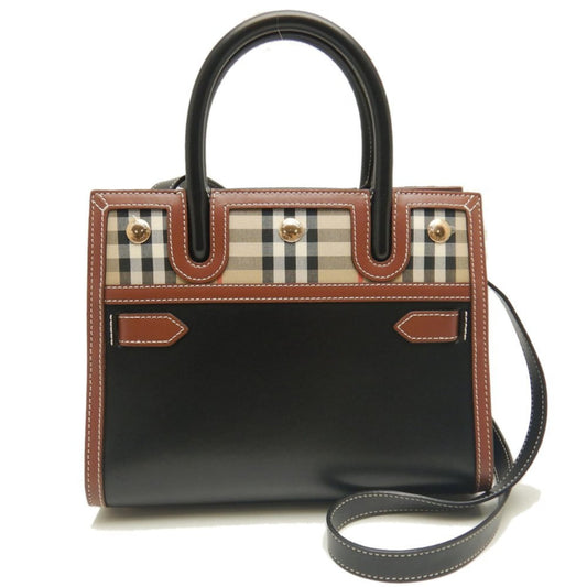 Burberry Tote Bag Leather Canvas Black