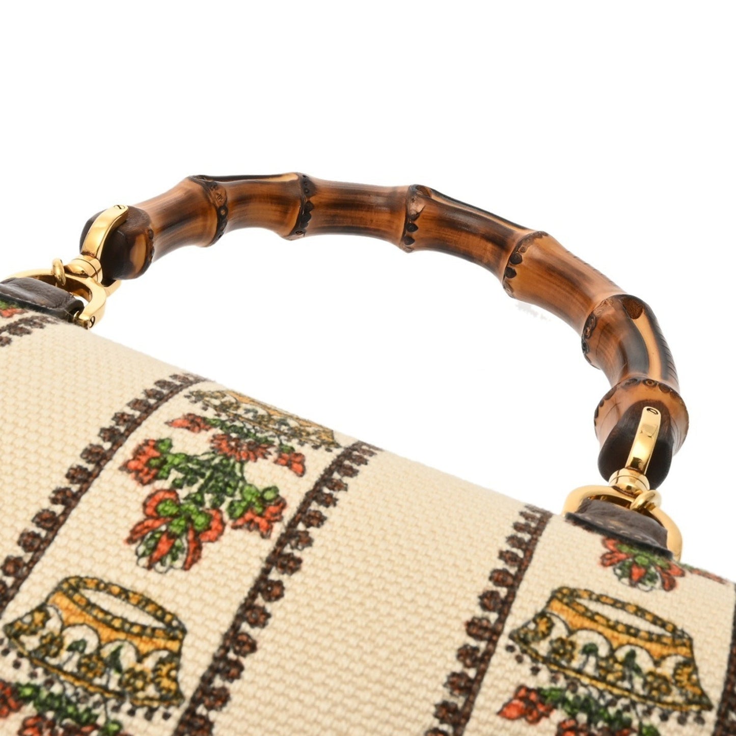 Gucci Beige Green Canvas Leather Handbag