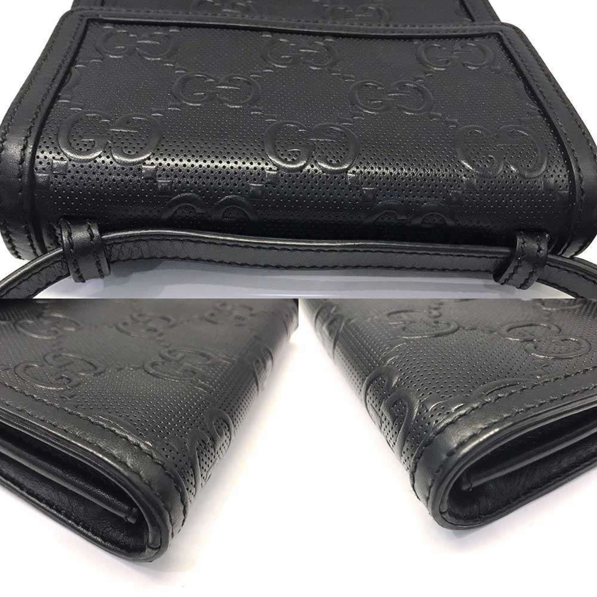 Gucci Black Gg Leather Shoulder Bag