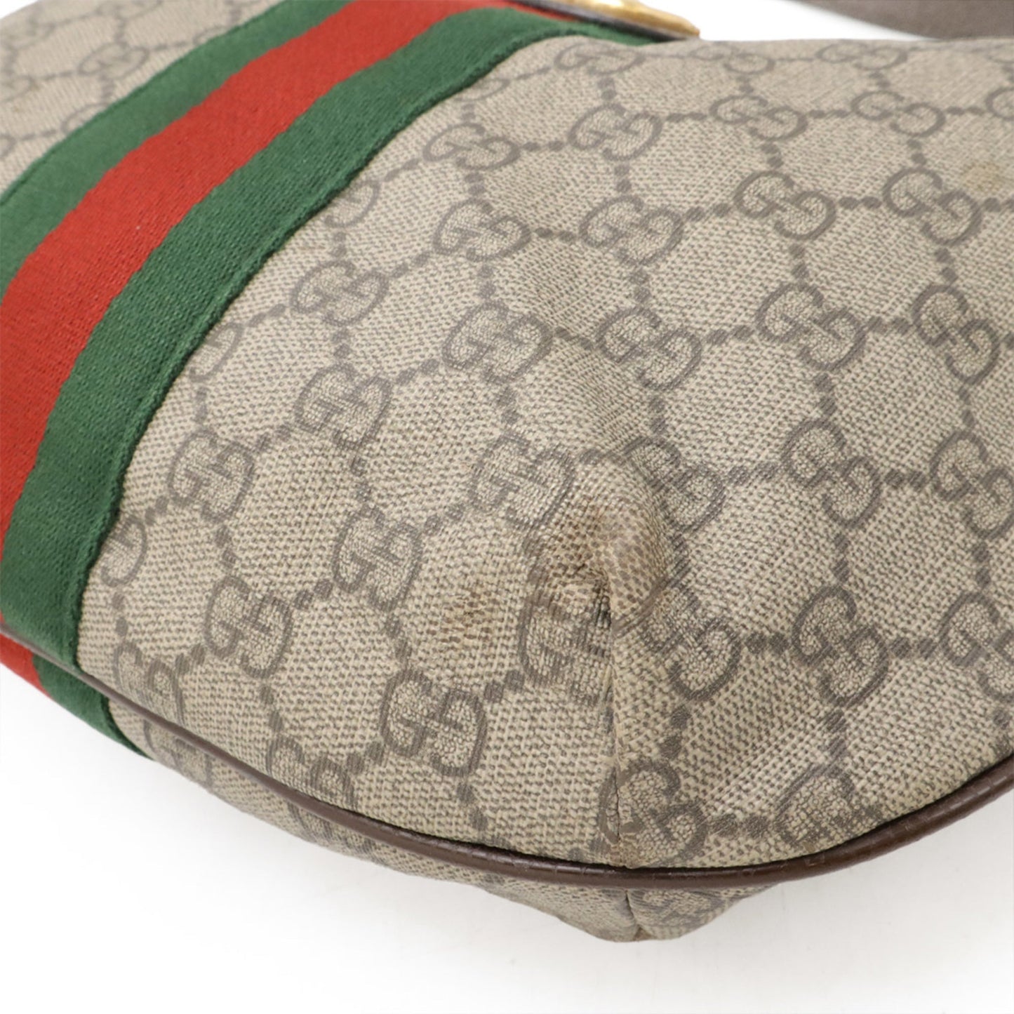 Gucci Beige Brown Green Red Color Gg Supreme Leather Shoulder Bag