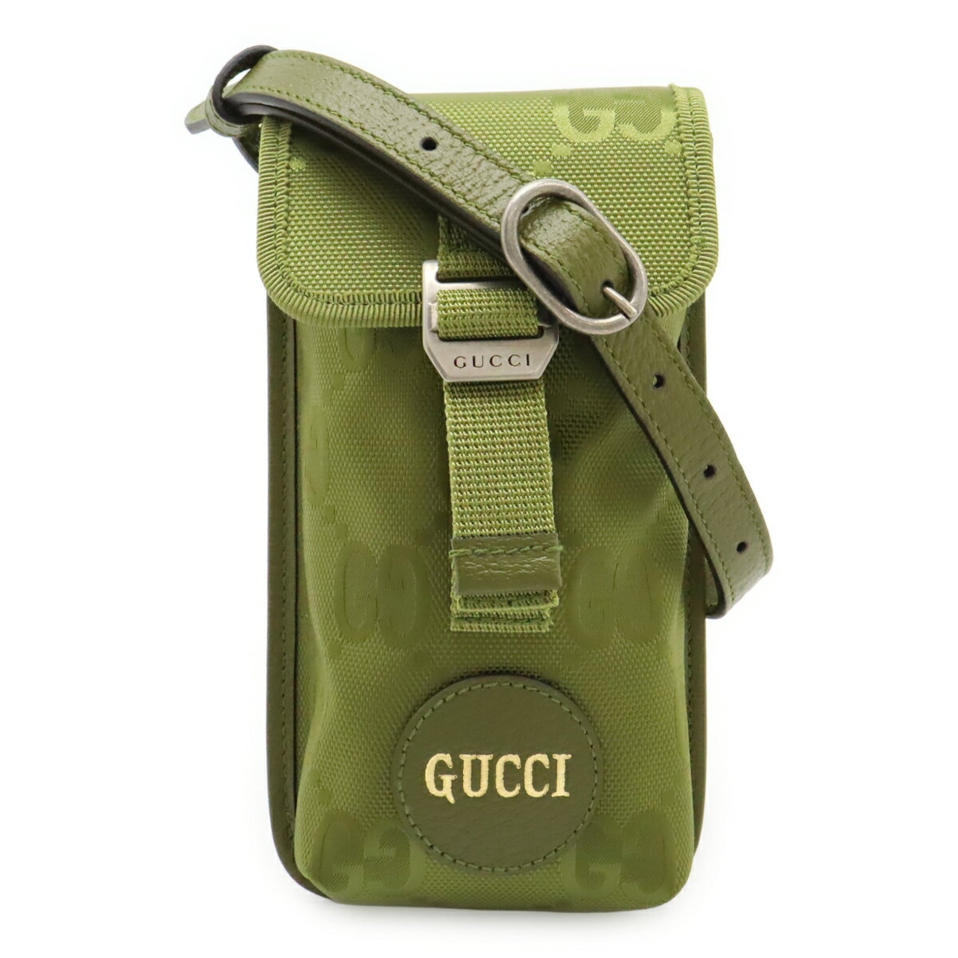 Gucci Green Khaki Nylon Canvas Leather Shoulder Bag