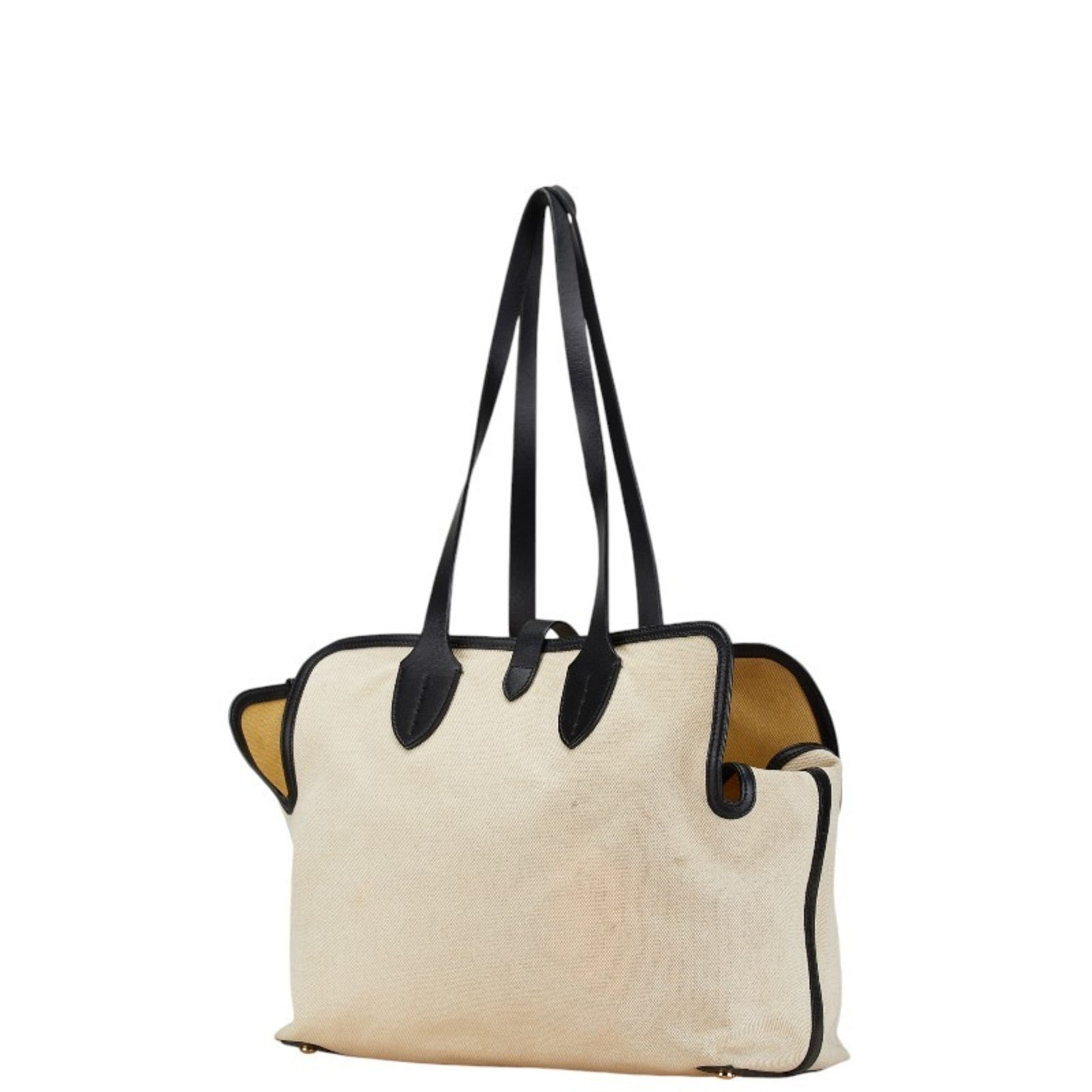 Burberry Pouch Tote Bag Leather Canvas Beige
