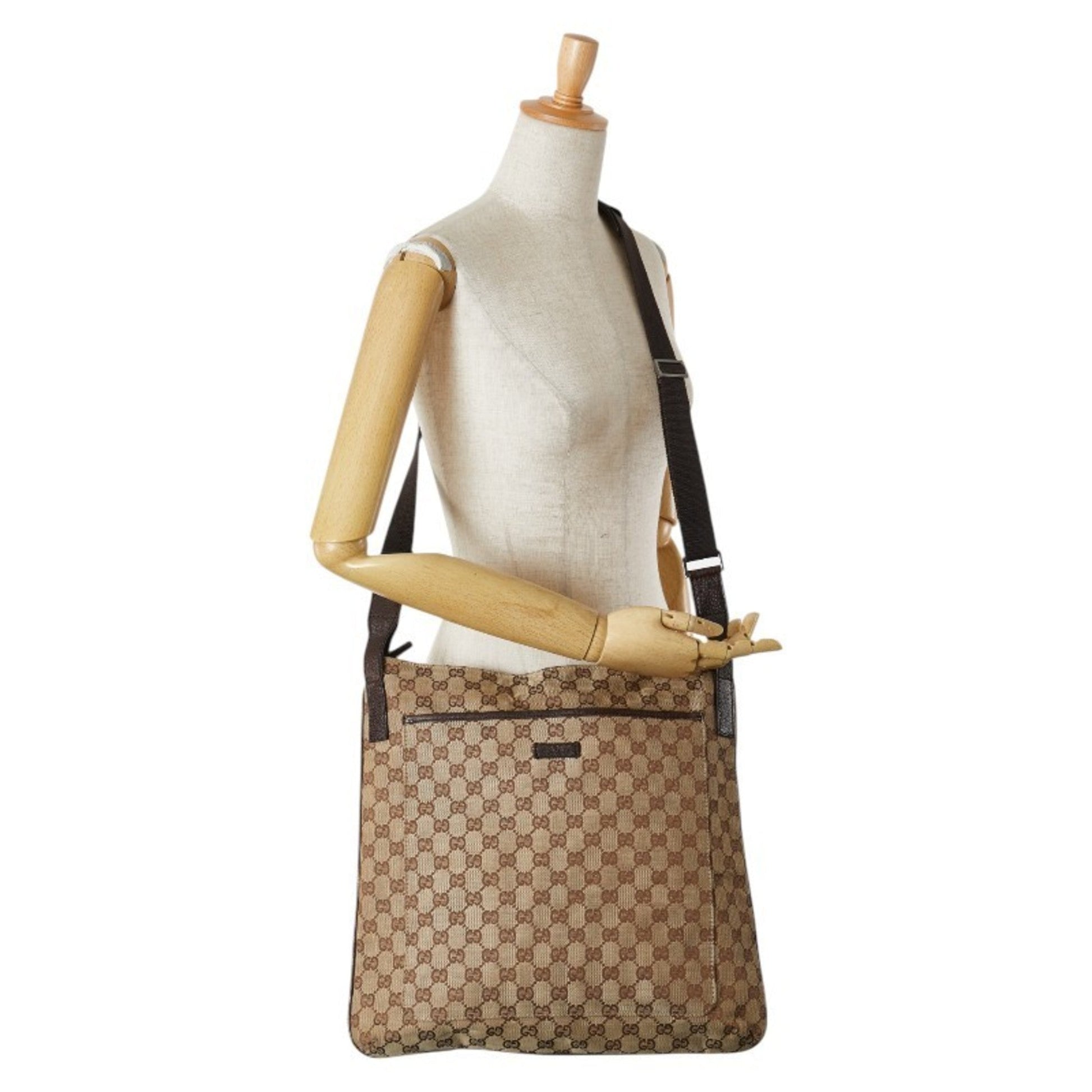 Gucci Beige Brown Canvas Leather Shoulder Bag