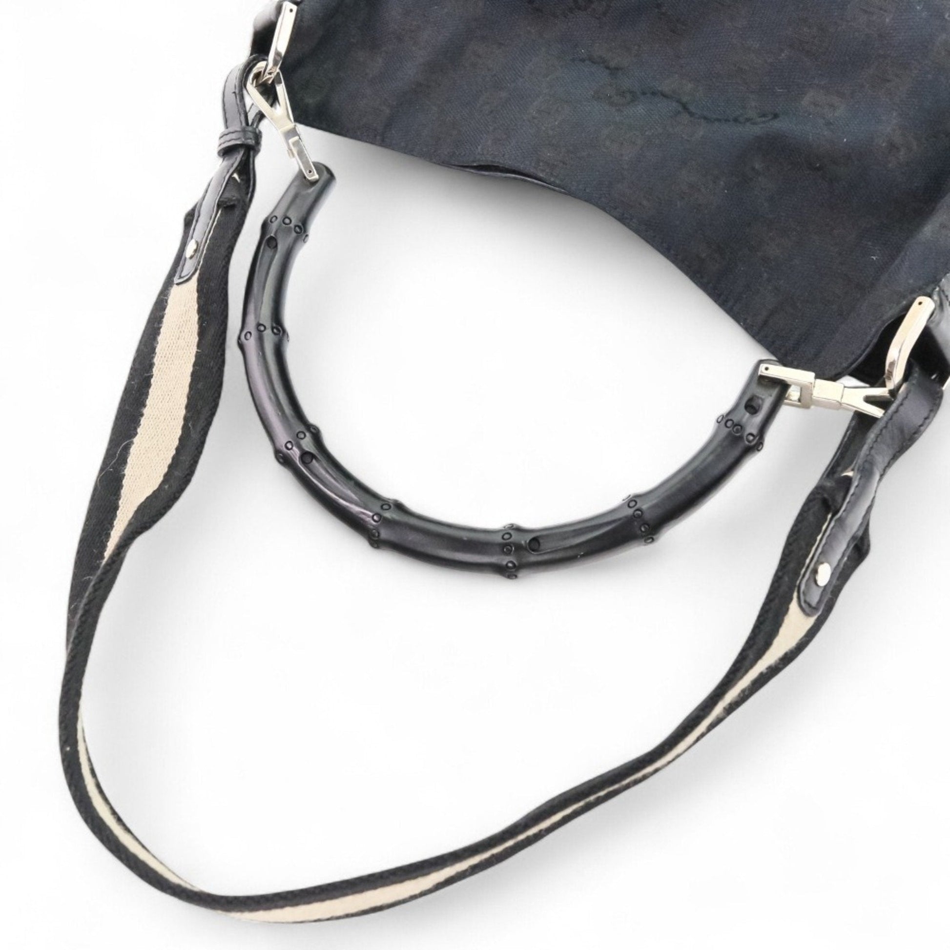 Gucci Black Leather Gg Canvas Handbag Shoulder Bag