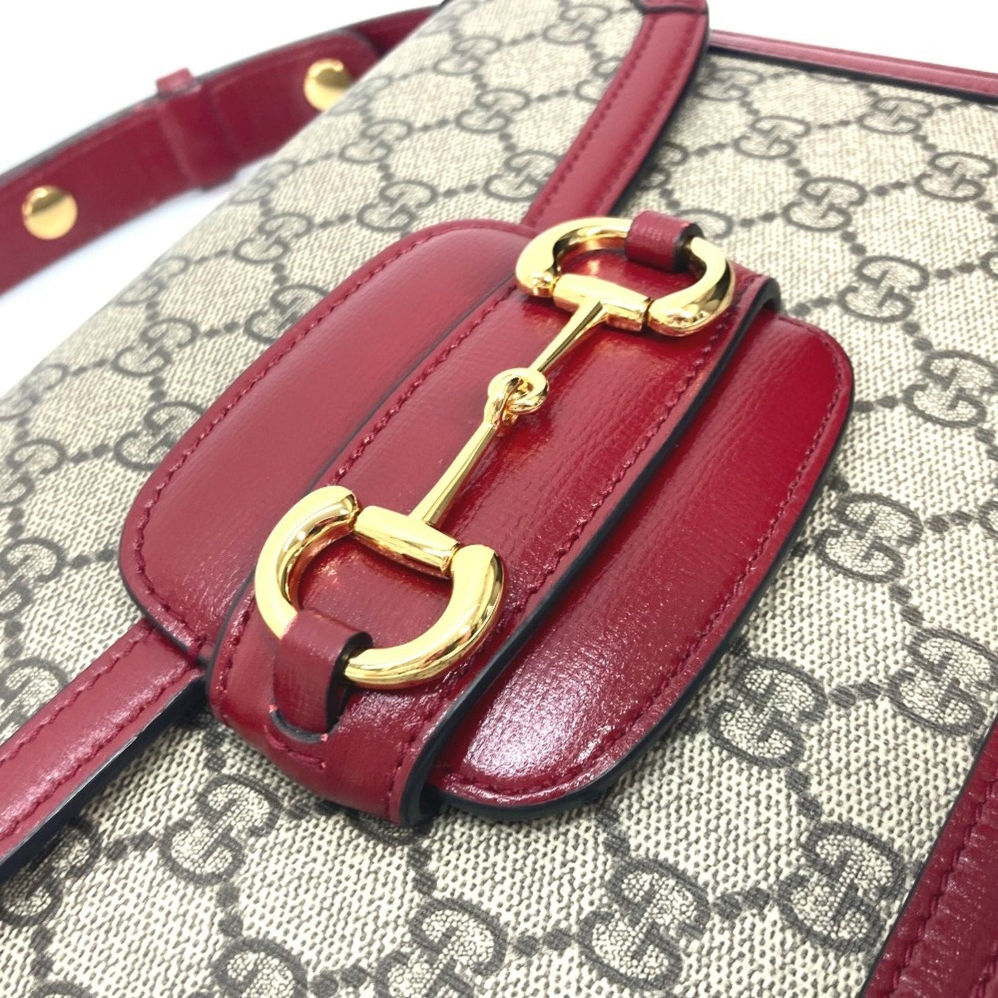 Gucci Beige Red Color Gg Supreme Leather Shoulder Bag