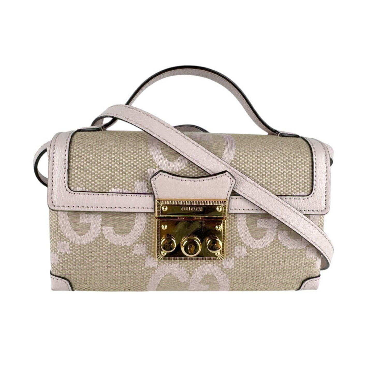 Gucci Beige Pink Canvas Leather Shoulder Bag