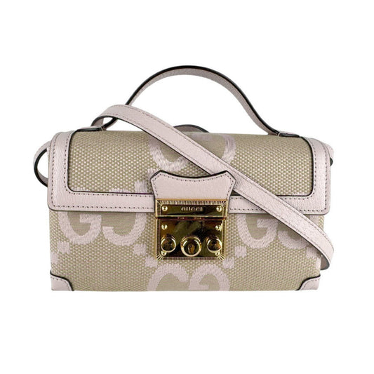 Gucci Beige Pink Canvas Leather Shoulder Bag