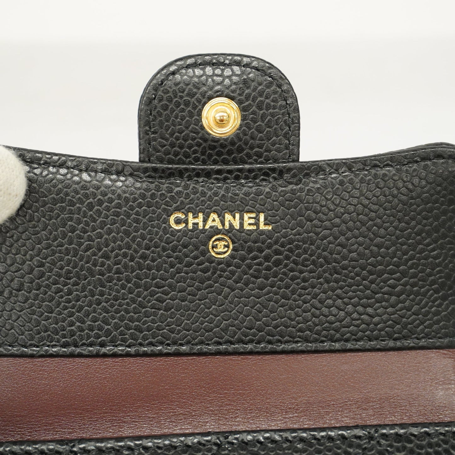 Chanel[3ca0380]   tri-fold wallet Matelasse caviar skin black gold metal