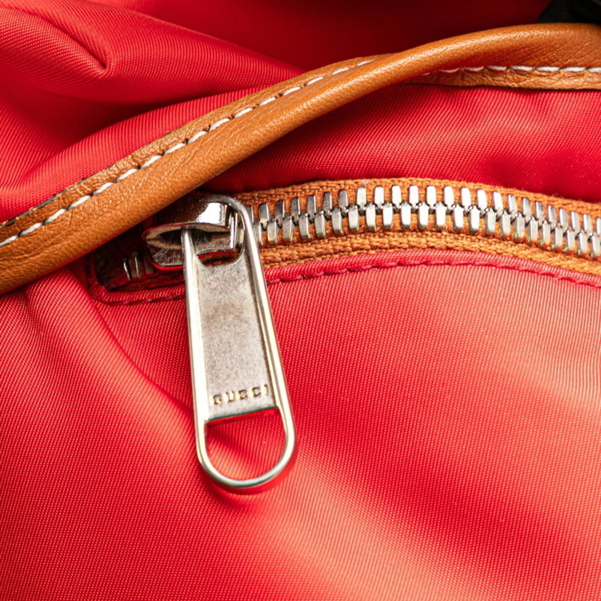 Gucci Beige Brown Red Color Nylon Leather Backpack