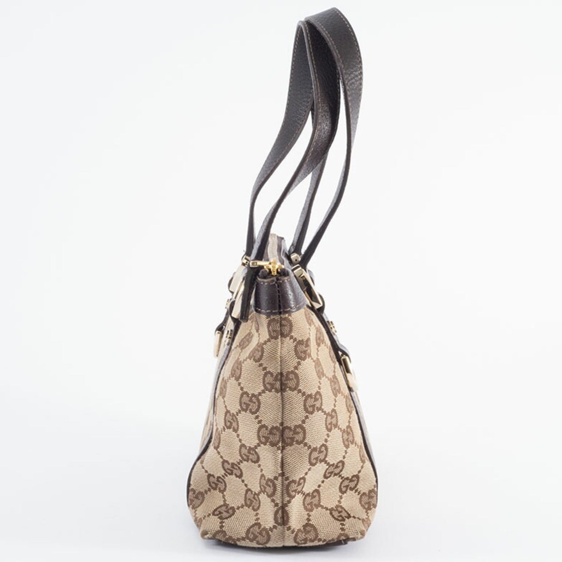 Gucci Gg Canvas Beige Brown Gg Canvas Leather Tote Bag