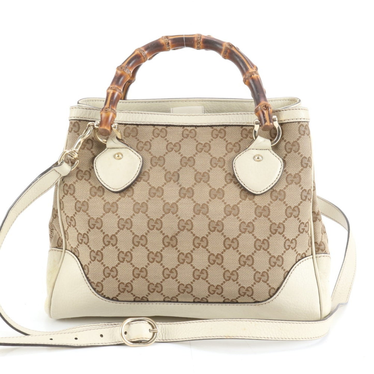 Gucci Beige Leather Canvas Shoulder Bag