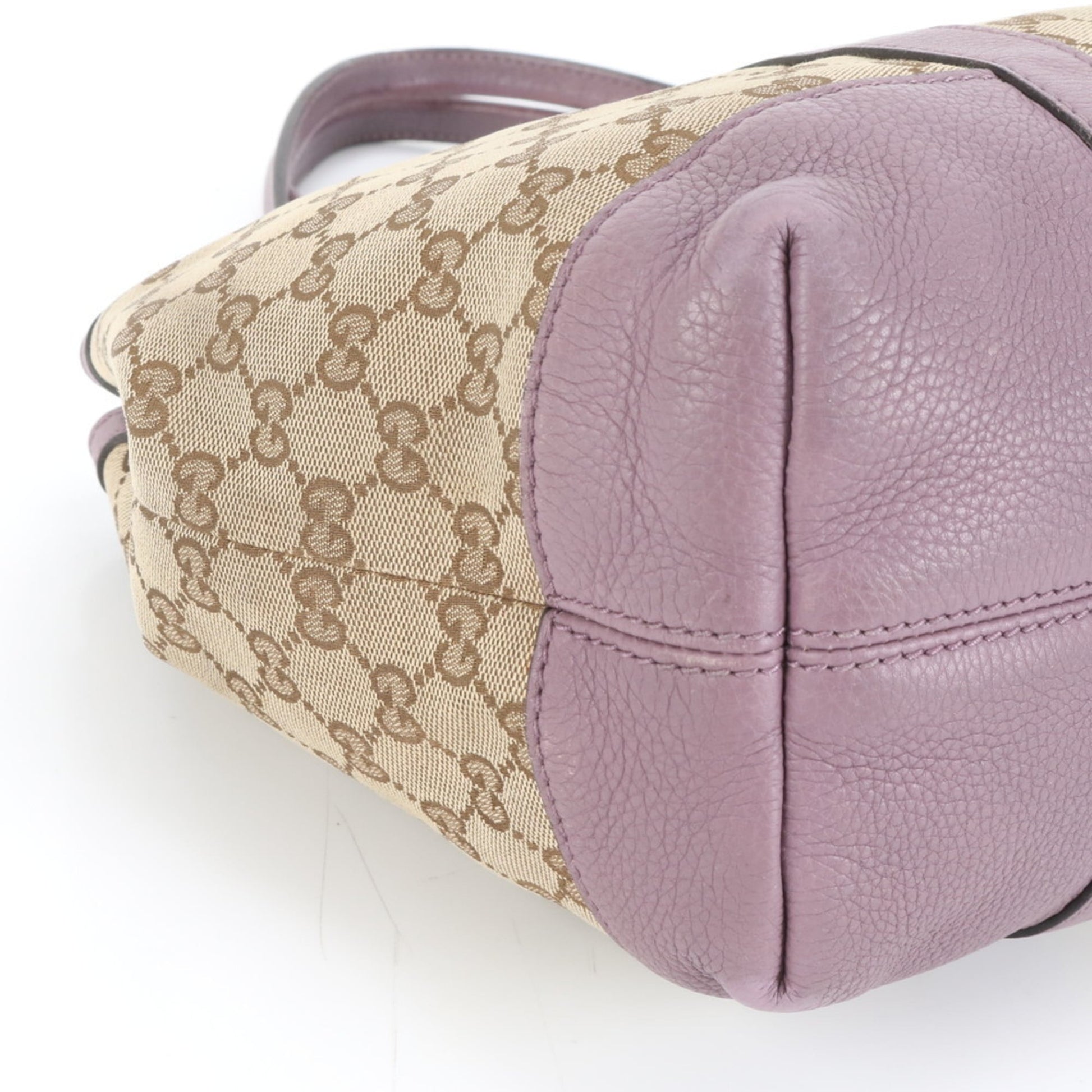 Gucci Brown Purple Leather Canvas Tote Bag