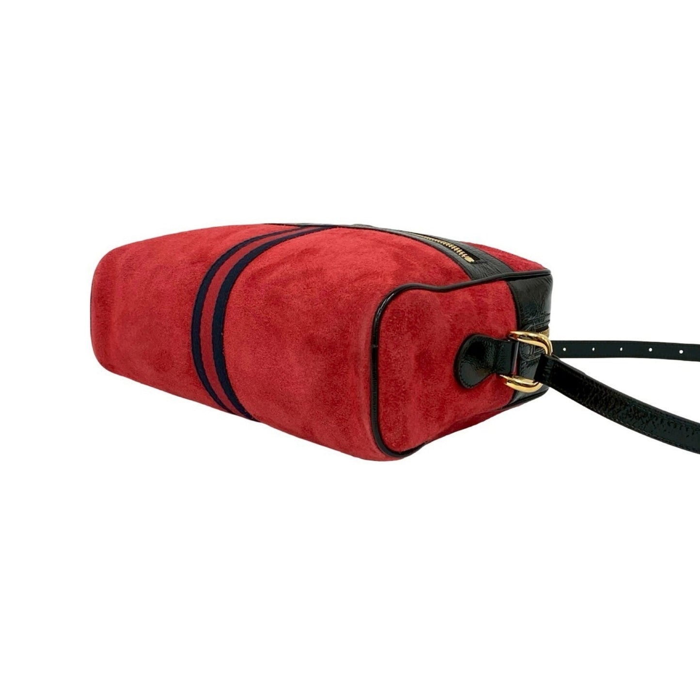 Gucci Black Red Color Patent Leather Suede Shoulder Bag