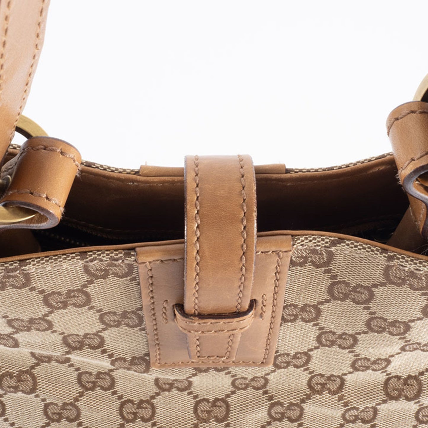 Gucci Gg Canvas Beige Brown Gg Canvas Leather Shoulder Bag