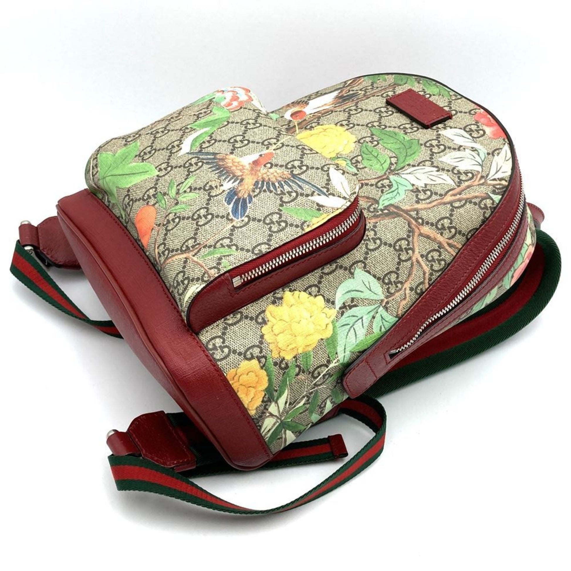 Gucci Green Multi-Color Red Color Yellow Gg Supreme Canvas Leather Backpack