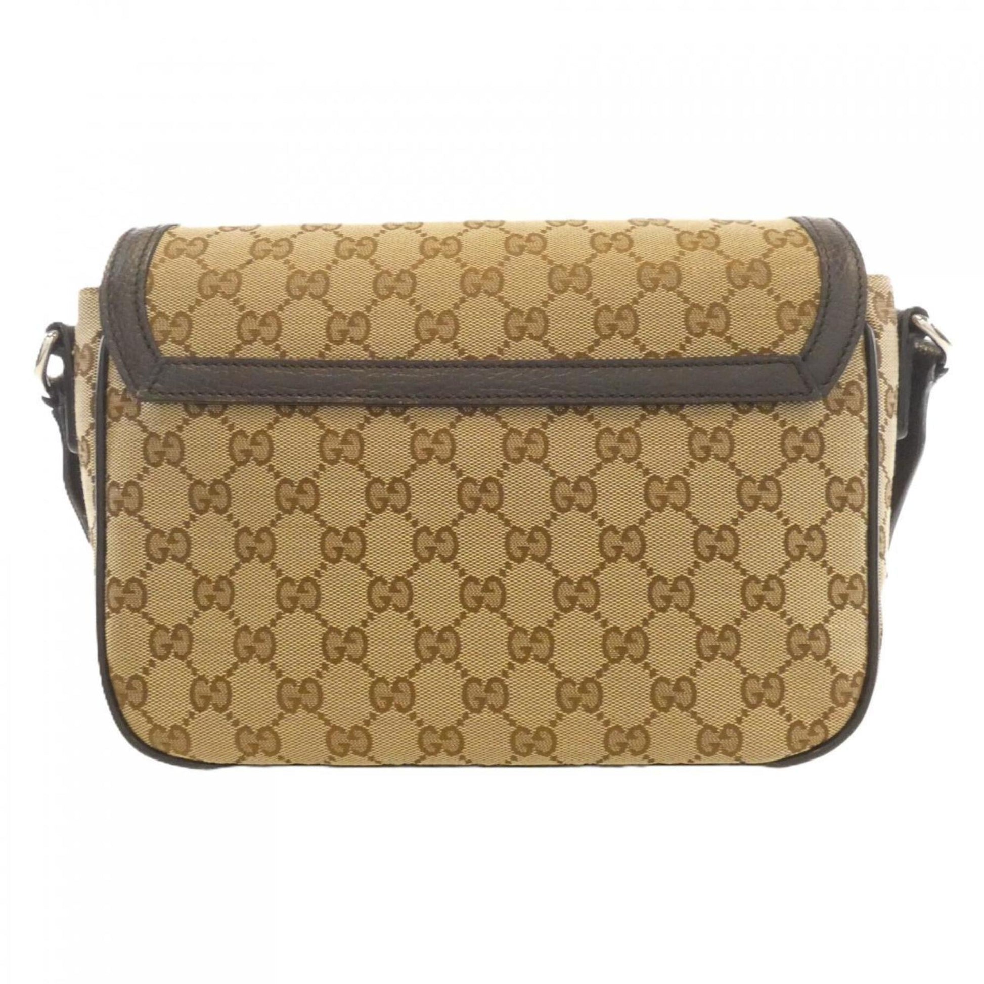 Gucci Beige Brown Gg Canvas Leather Shoulder Bag