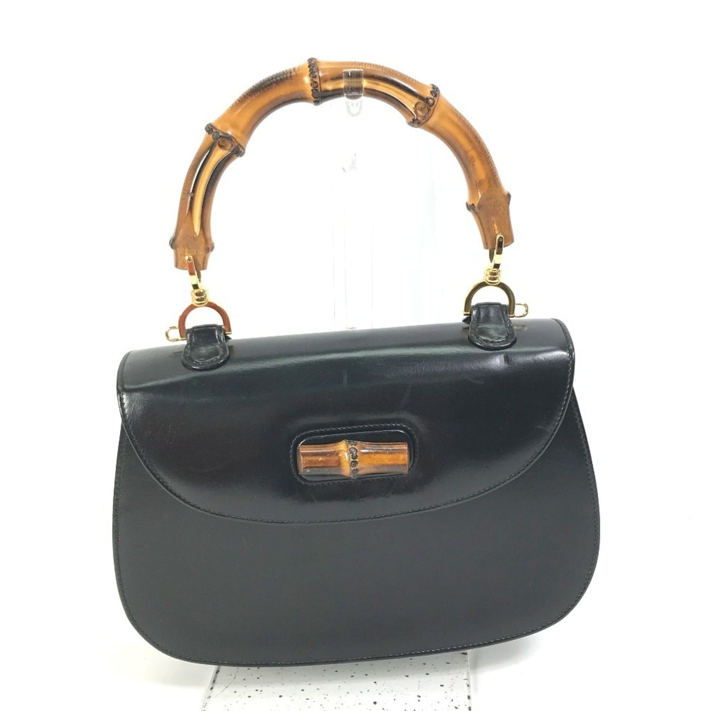Gucci Black Leather Bamboo Handbag