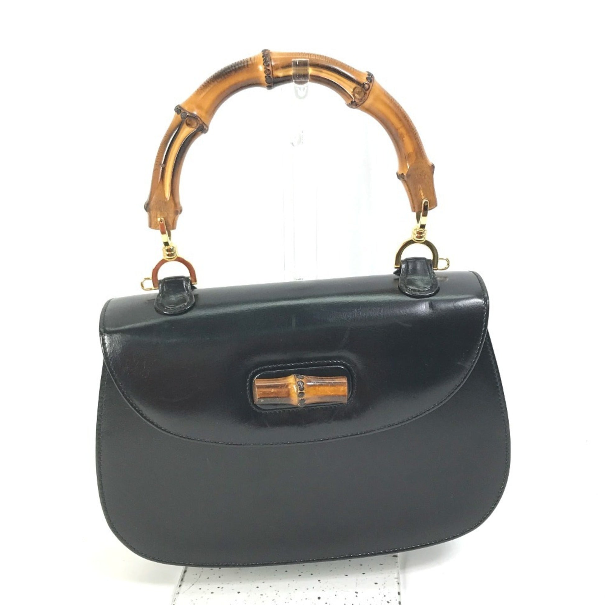 Gucci Black Leather Bamboo Handbag