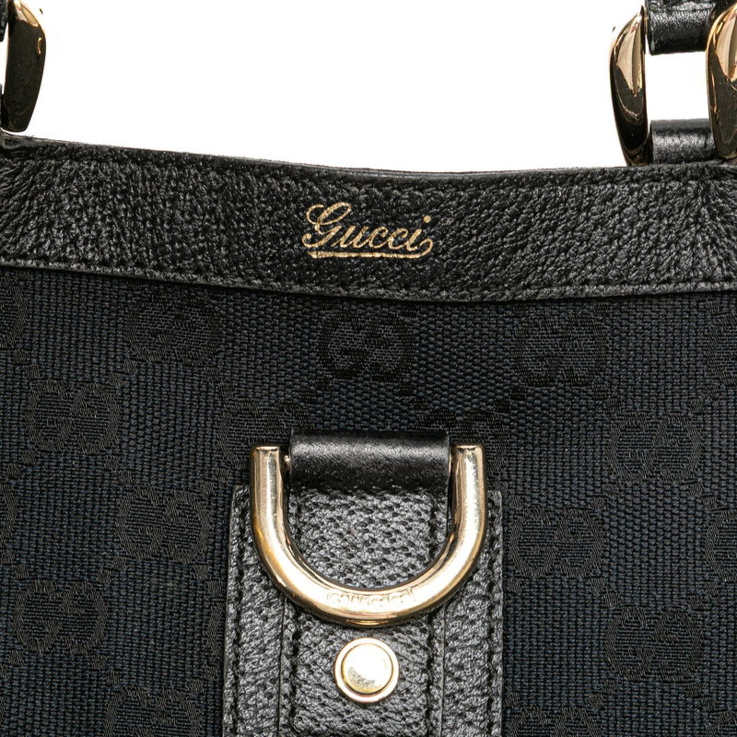 Gucci Gg Canvas Black Canvas Leather Handbag Tote Bag
