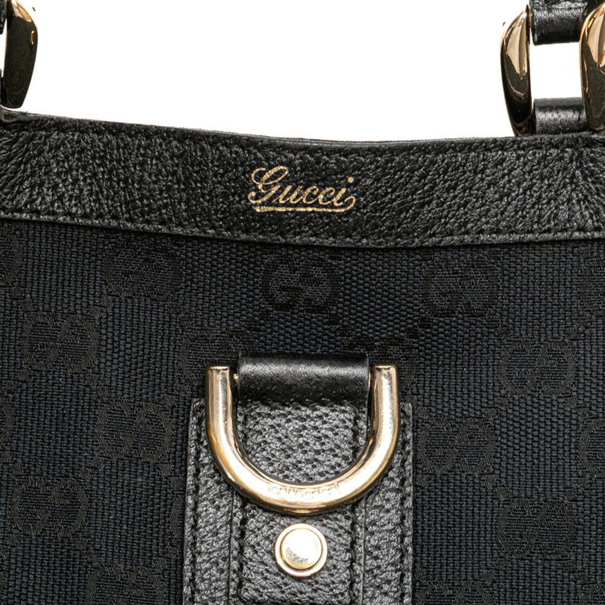 Gucci Gg Canvas Black Canvas Leather Handbag Tote Bag