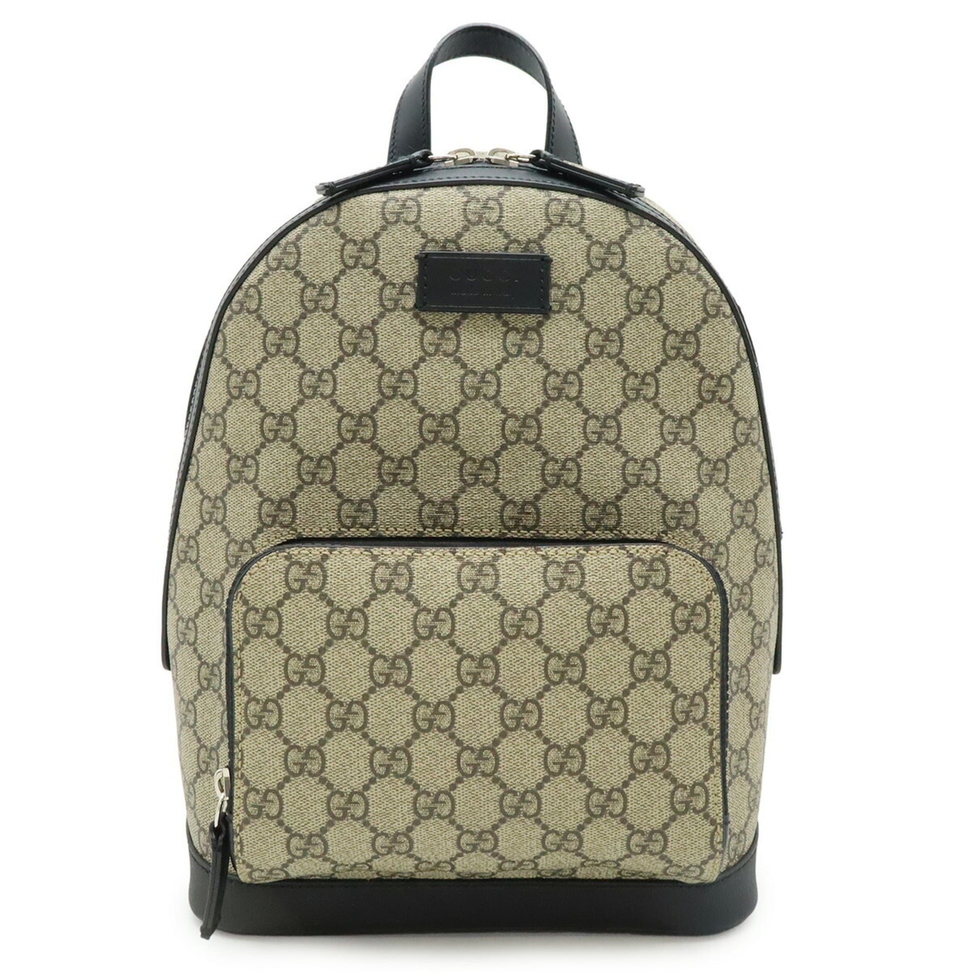 Gucci Beige Black Gg Supreme Canvas Leather Backpack