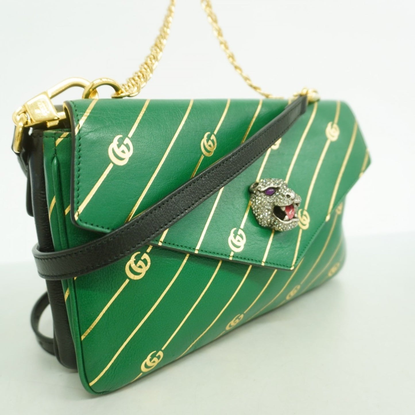 Gucci Black Green Leather Handbag