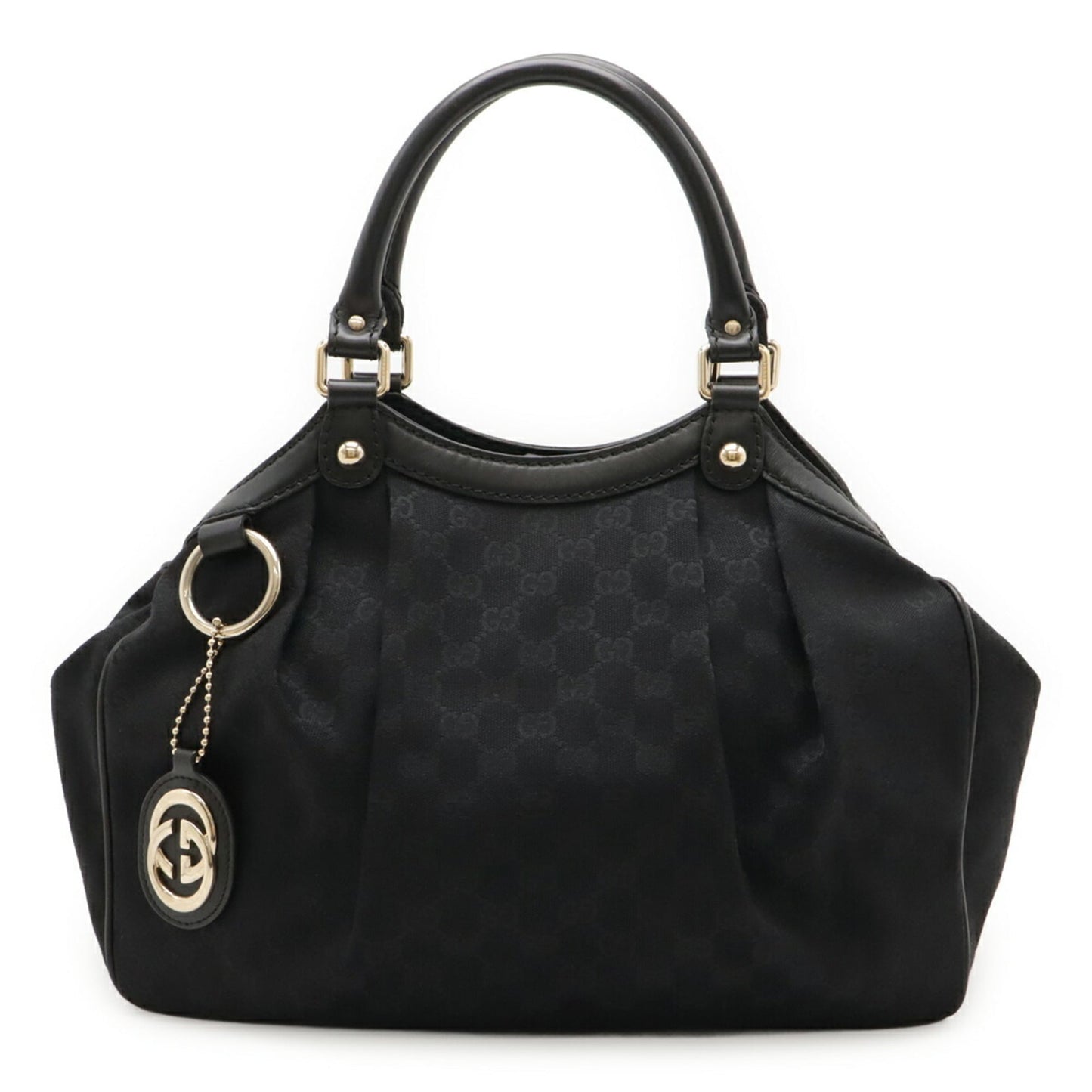 Gucci Sukey Black Gg Canvas Leather Handbag Tote Bag
