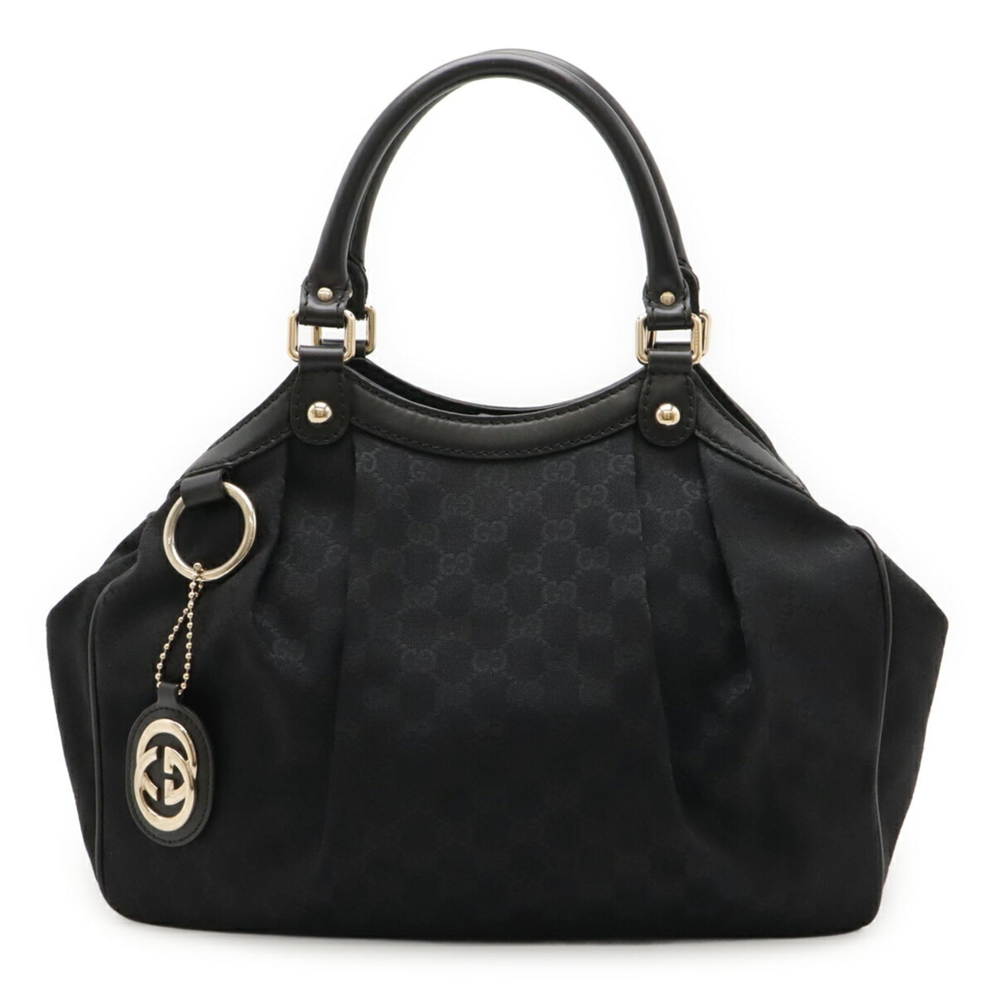 Gucci Sukey Black Gg Canvas Leather Handbag Tote Bag