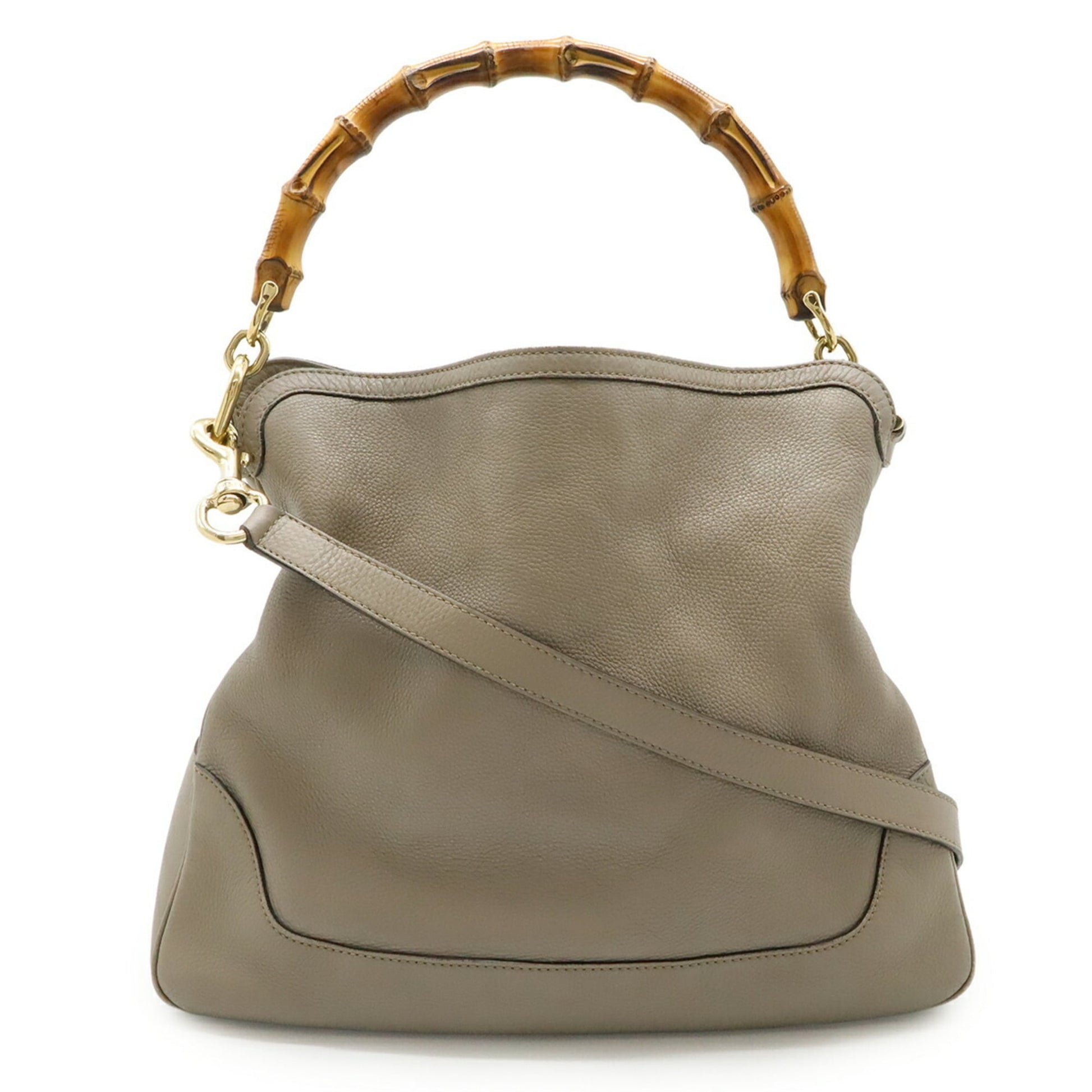 Gucci Bamboo Grayish Bamboo Leather Handbag Shoulder Bag