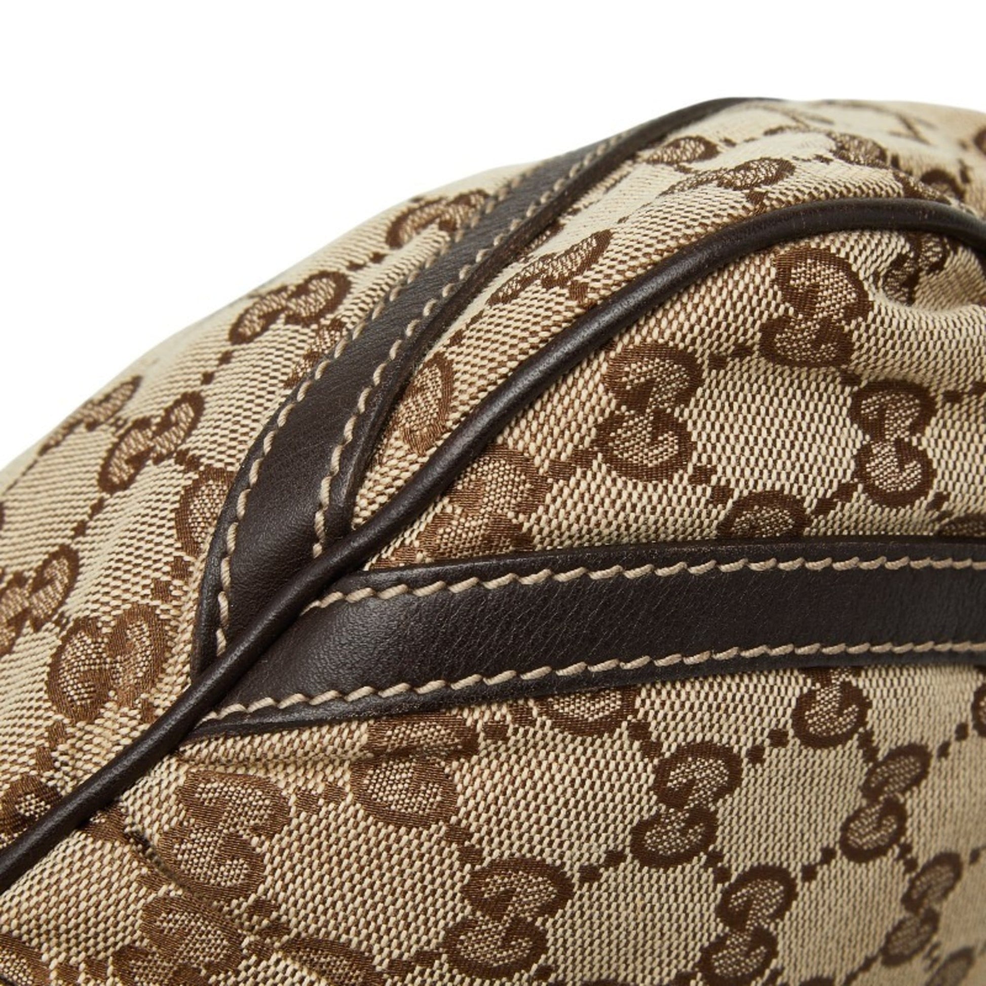 Gucci Beige Brown Canvas Leather Shoulder Bag