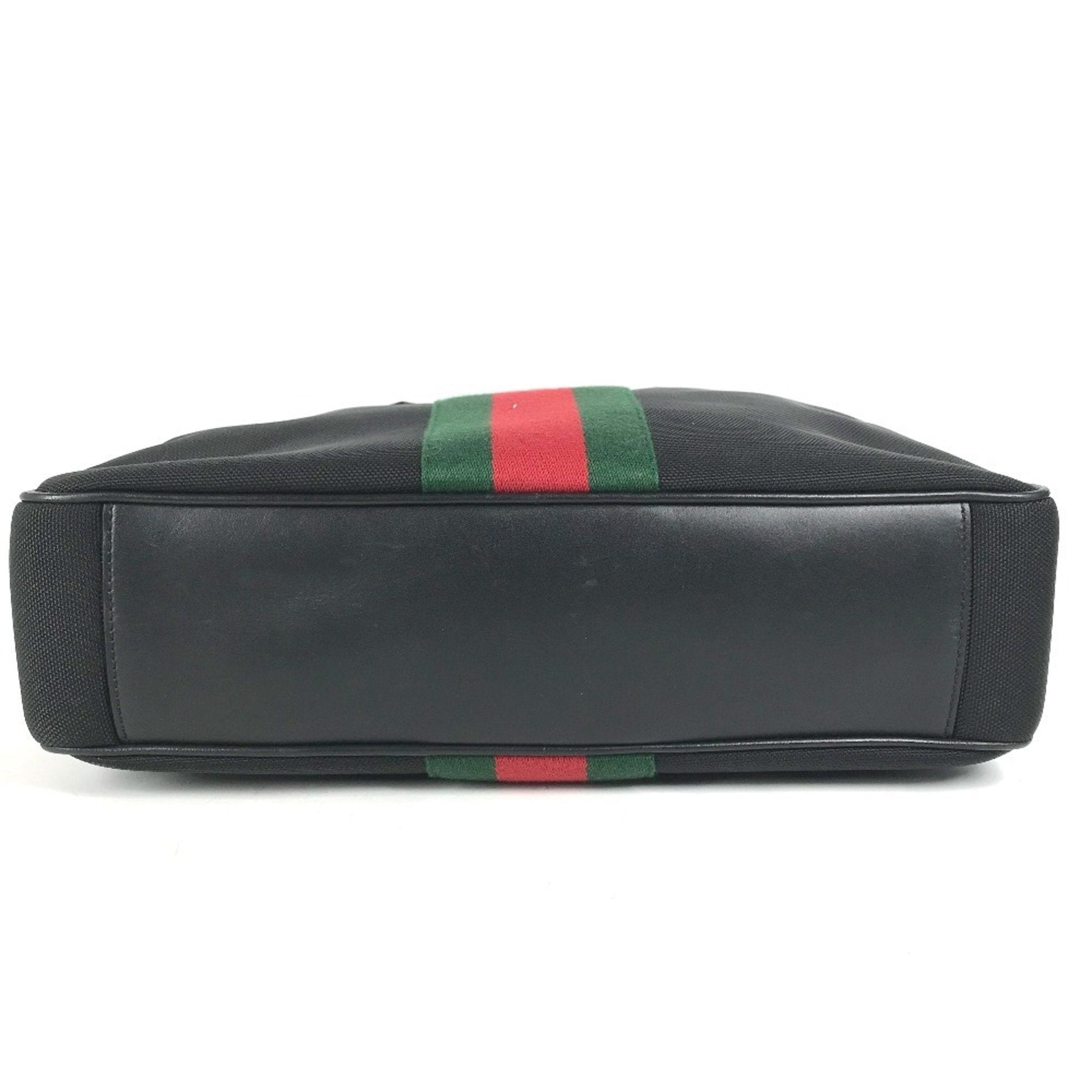 Gucci Black Leather Canvas Handbag Shoulder Bag Tote Bag