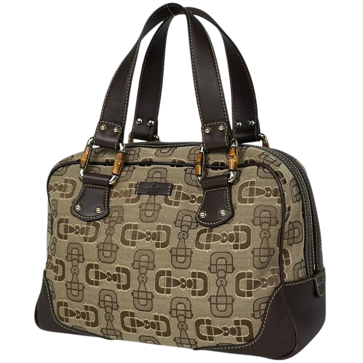 Gucci Brown Leather Canvas Handbag
