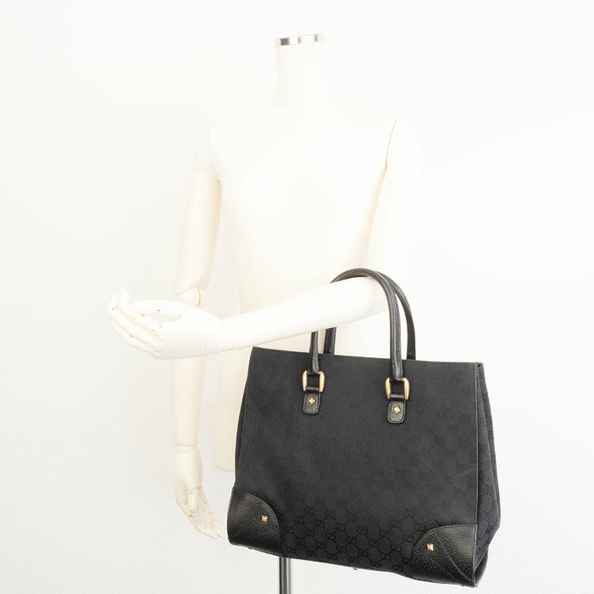 Gucci Gg Canvas Black Gg Canvas Leather Tote Bag