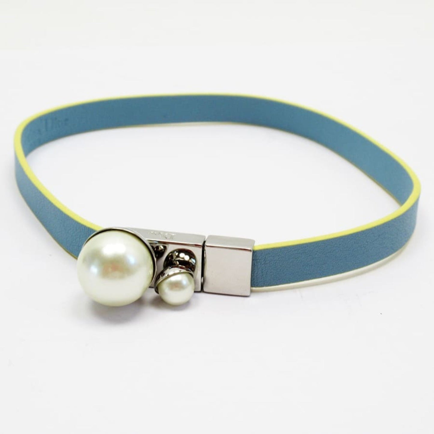 Dior Handbag Christian Choker Leather White Blue