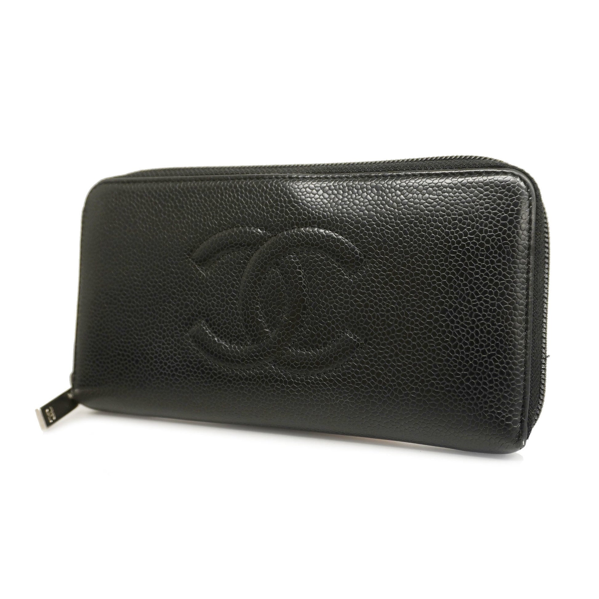 ChanelAuth  Long Wallet [bi-fold] Gold Hardware Women's Caviar Leather Long Wall