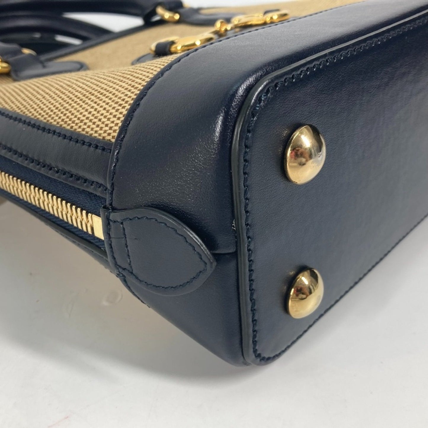 Gucci Beige Dark Navy Canvas Leather Handbag Shoulder Bag
