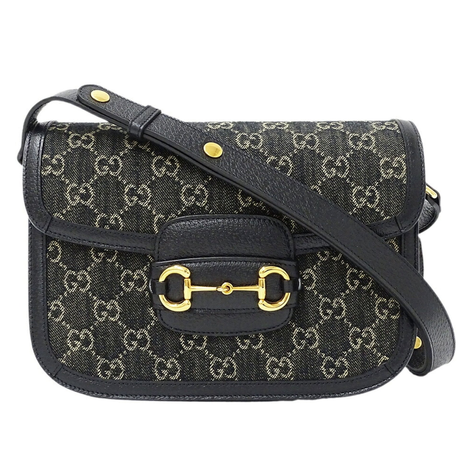 Gucci Horsebit Black Denim Shoulder Bag