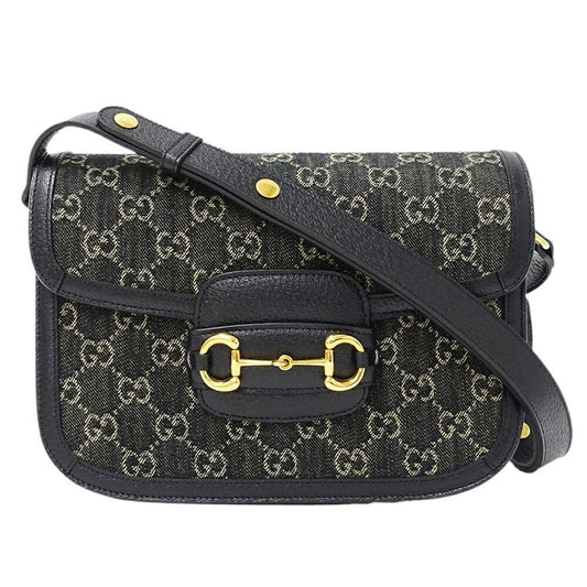 Gucci Horsebit Black Denim Shoulder Bag