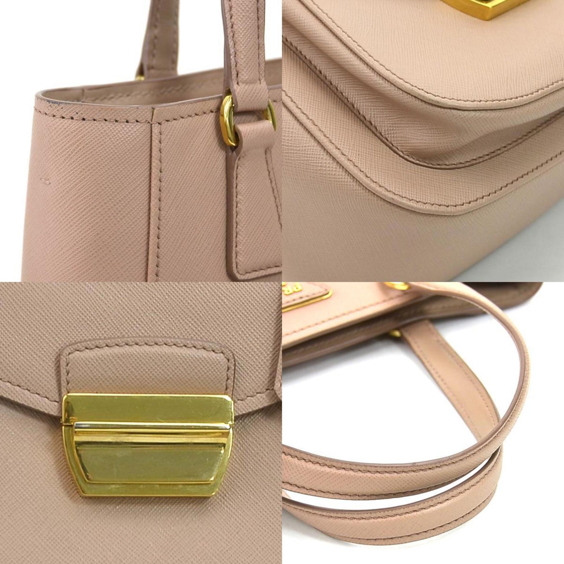 Prada Handbag Crossbody Shoulder Bag Ladies Leather Beige Pink