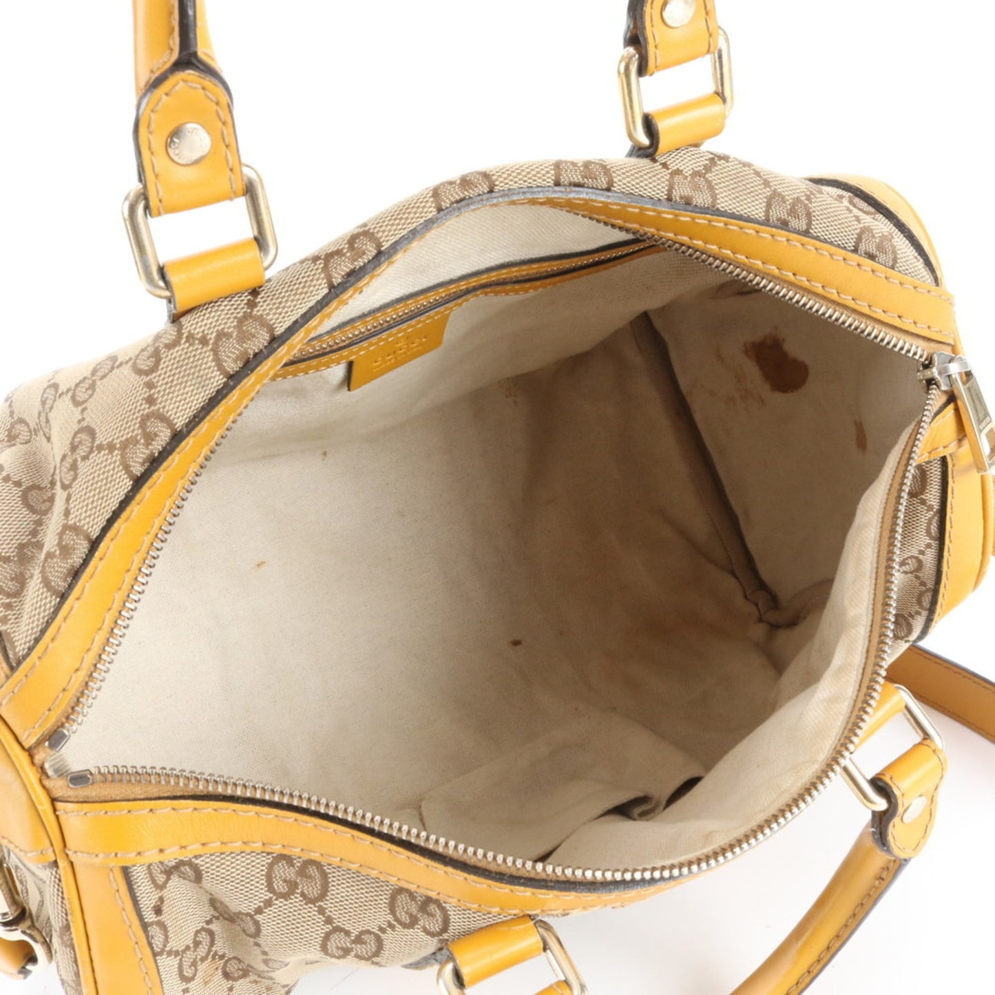 Gucci Beige Yellow Leather Canvas Shoulder Bag